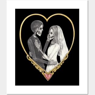 Couple love wedding skull. Posters and Art